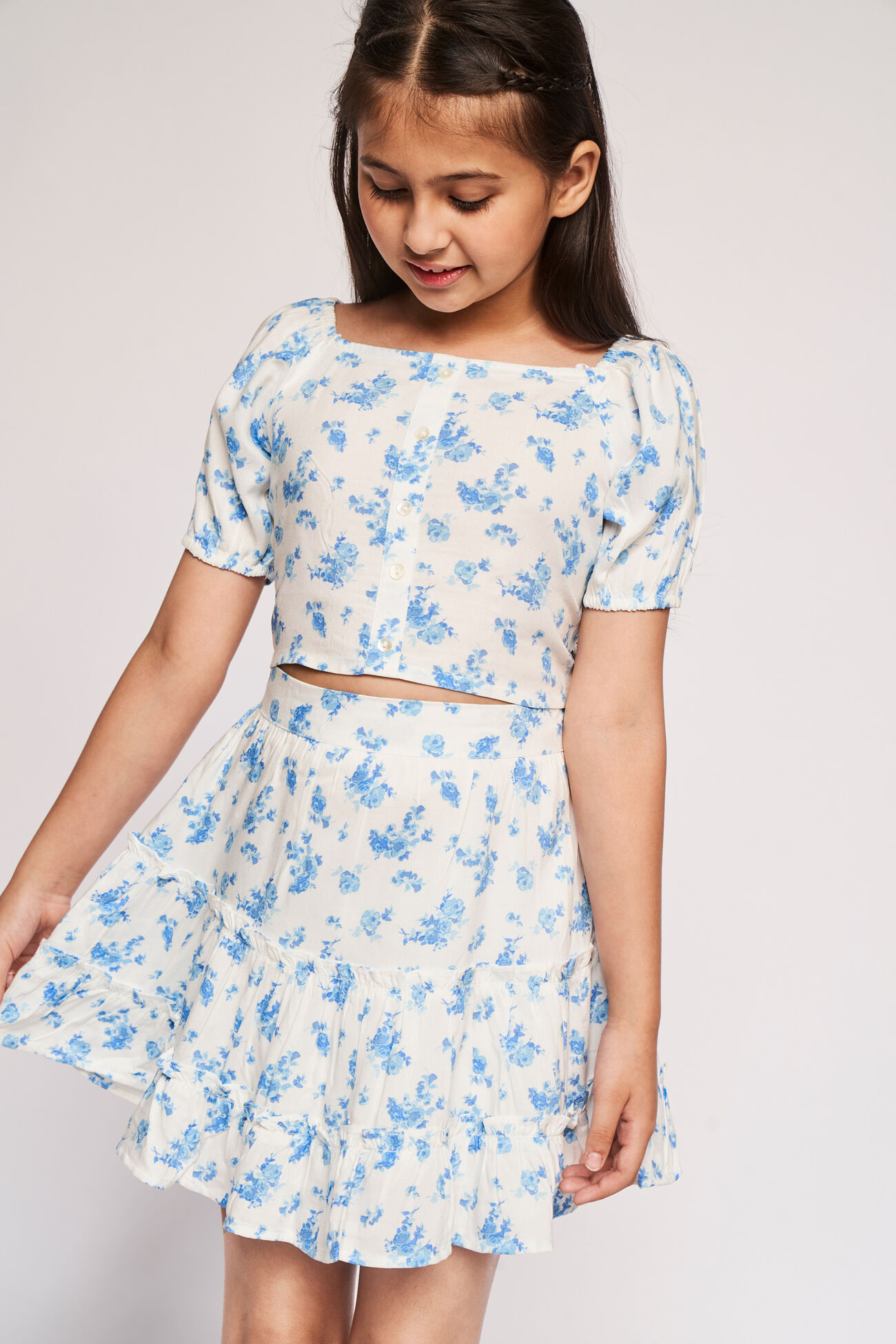Blue Floral Flared Set, Blue, image 4